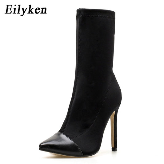 Eilyken Stretch Fabric Pointed Toe Slip-On Ankle Boots