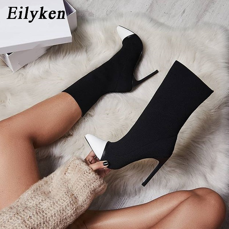 Eilyken Stretch Fabric Pointed Toe Slip-On Ankle Boots