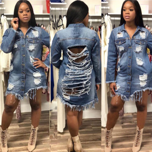 Denim V-Neck Mini Dress