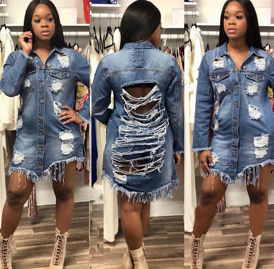 Denim V-Neck Mini Dress